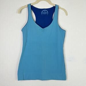 Hyde Yoga Blue Tank Top Organic Cotton Size M Shelf Bra, graphic print, comfy
